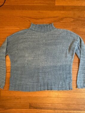 Iridium Light Blue Ribbed Mock Neck Sweater - Soft Knit - One Size